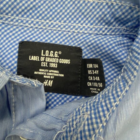 H&M L.O.G.G. Pinstripe Blue Long-Sleeve Button-Down Shirt size 3-4 Years - Picture 6 of 8